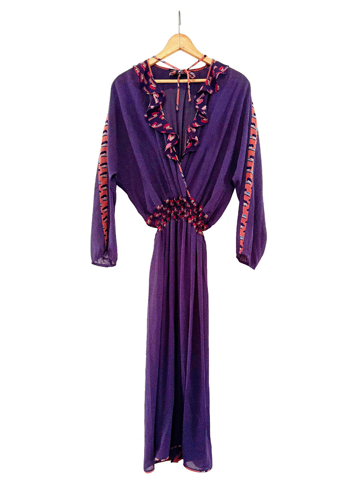 DIANE FREIS Vintage Blouson Dress Georgette Faux Wrap Prints Ruffle Accents O/S