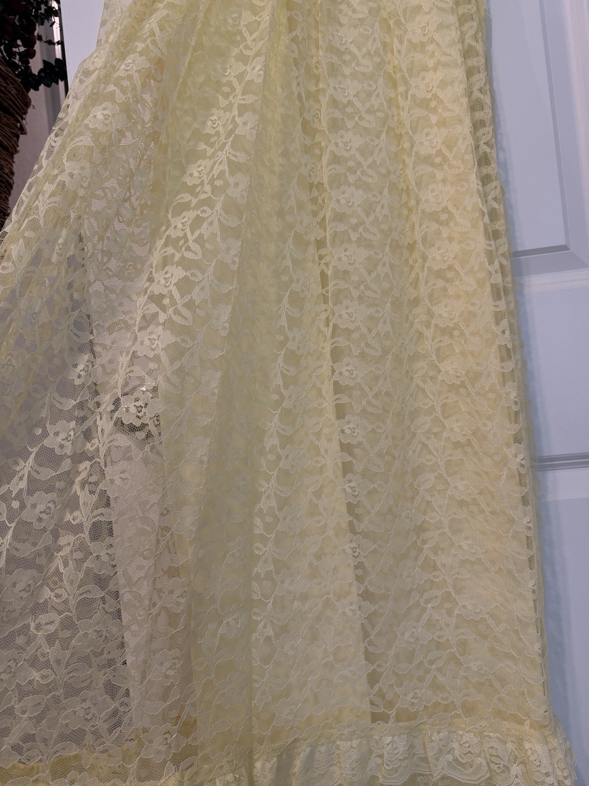 Women’s Vtg Yellow Maxi Dress Lace 2 Piece Set Size XS 70’s Prairie Croquette
