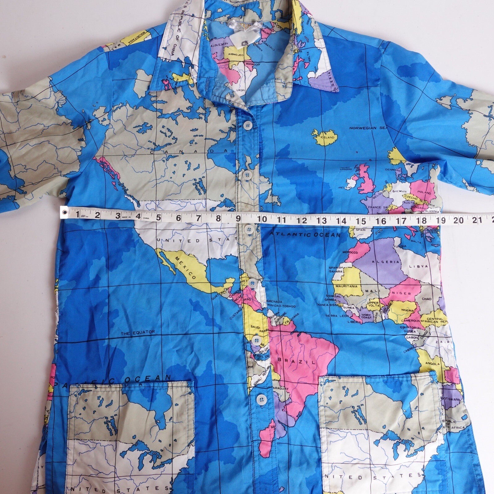 Vintage 80s Miss James Sir Womens World Map All Over Print Globe Shirt Medium