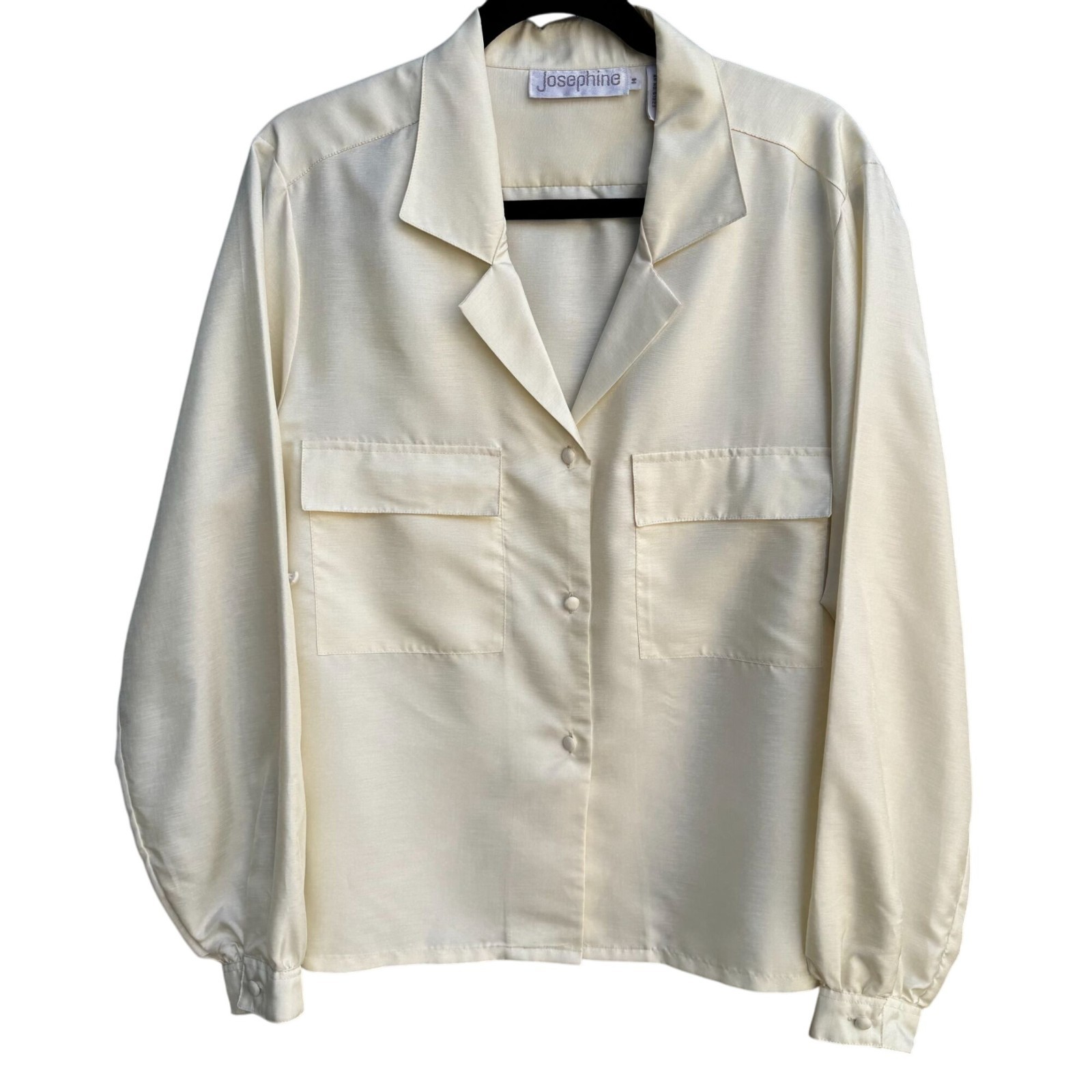 Josephine Vintage Ivory Minimalist Blouse Notched Quiet Luxury Shirt Womens 14