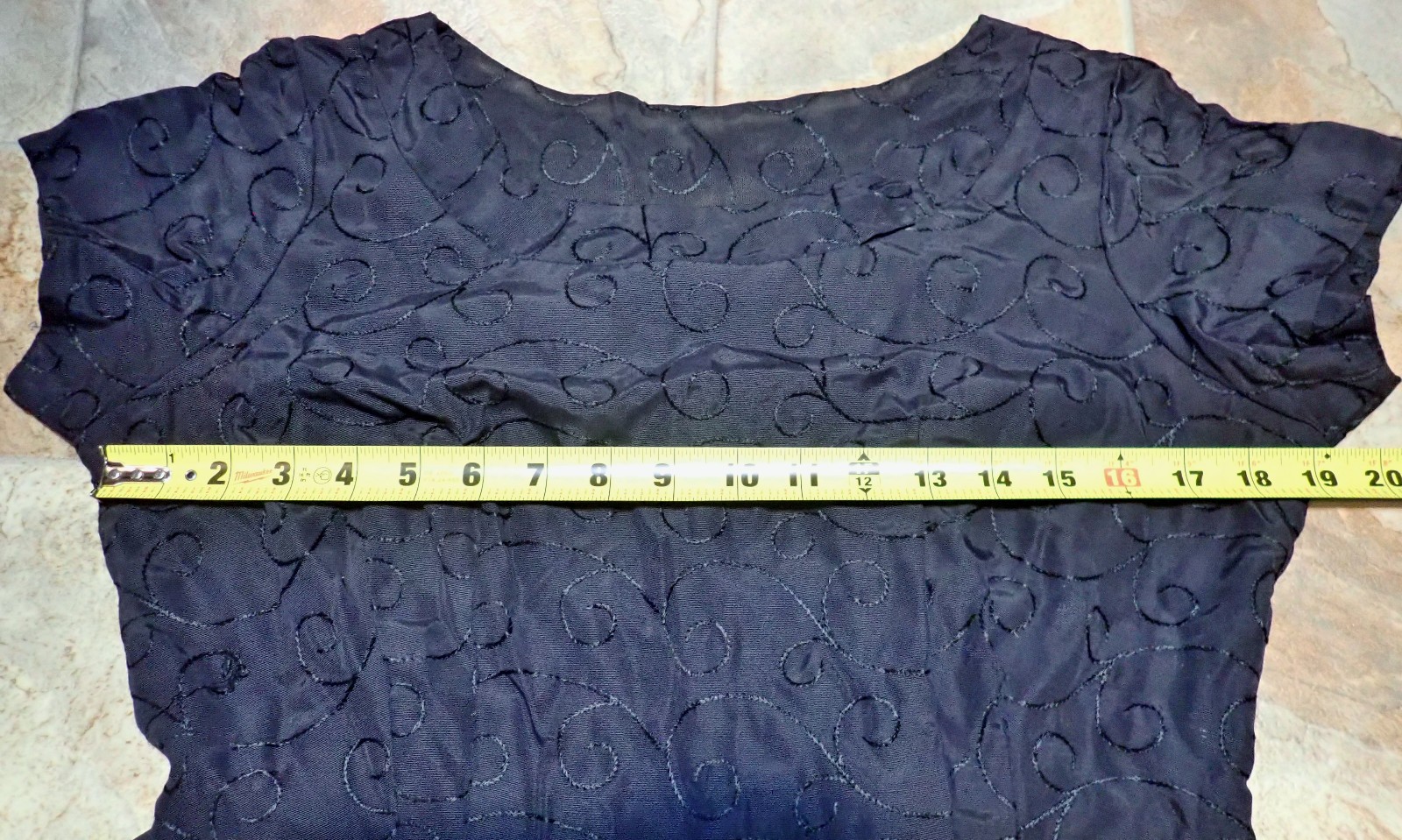 Vtg 50s PAT PERKINS Black Sheath Dress Pockets Embroidered Faille Wiggle M LBD