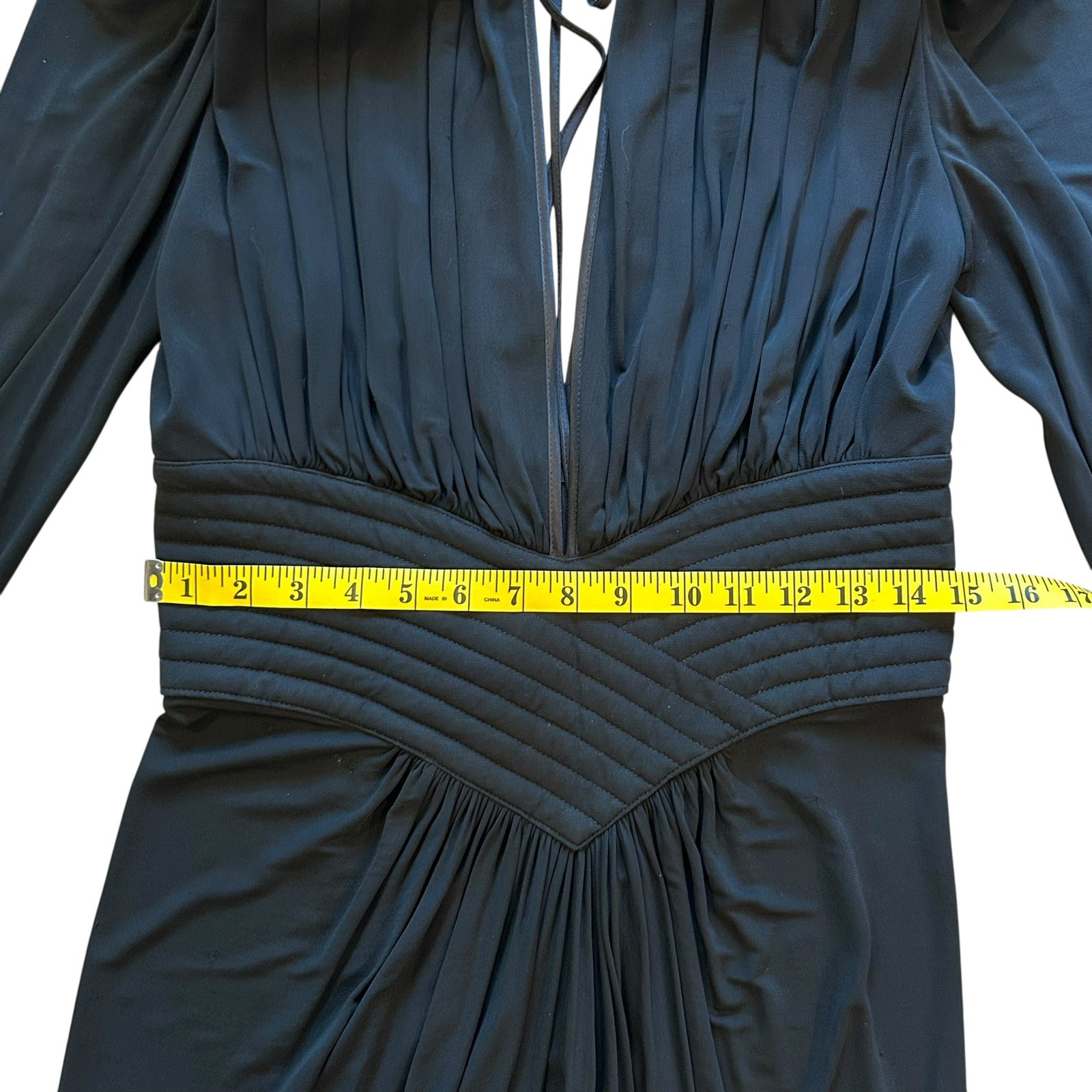 Vintage 1980s Wayne Clark Dress Size 10 Black Plunging Neckline Dynasty Marelle