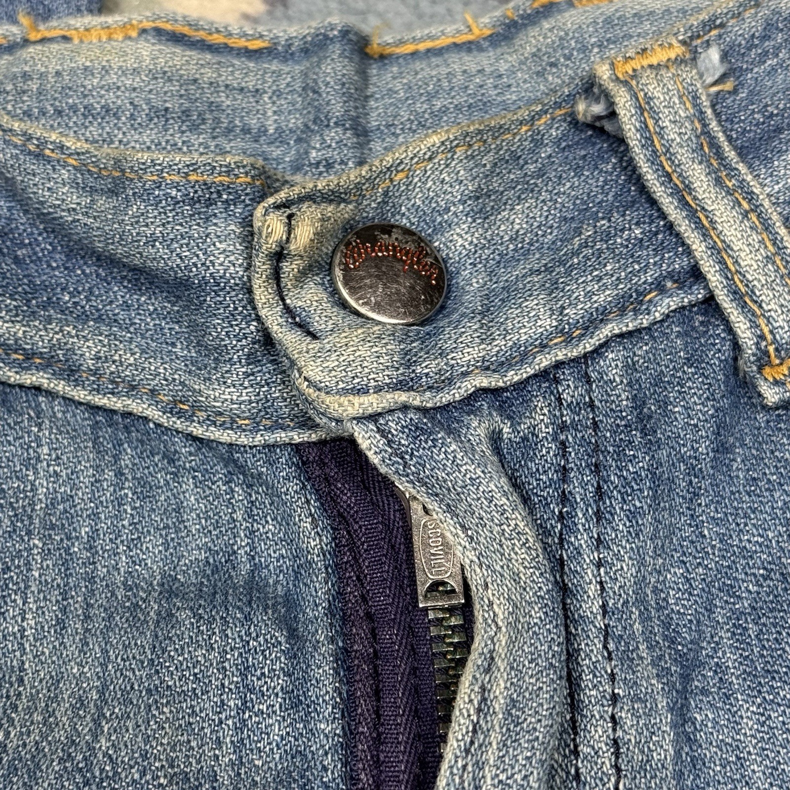 True Vintage 60s 70s Wrangler Bell Bottoms Ladybug Patched Denim Jeans 27×30