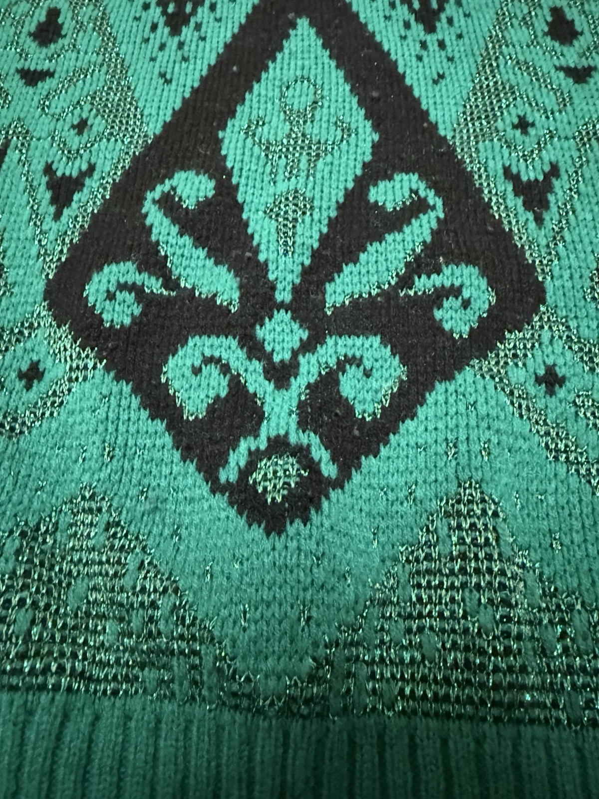 VTG Joyce Acrylic Knits Sweater Sz L Green Black Sparkle Clothing Geometric 80s