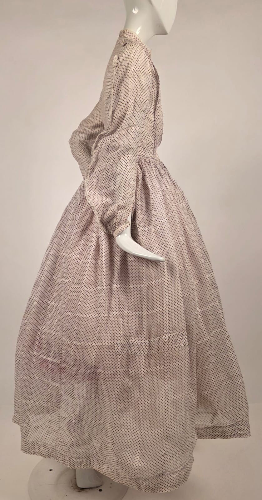 HANDSEWN CIVIL WAR 1850’S PRINT + WINDOWPANE MUSLIN DRESS MUSEUM QUALITY