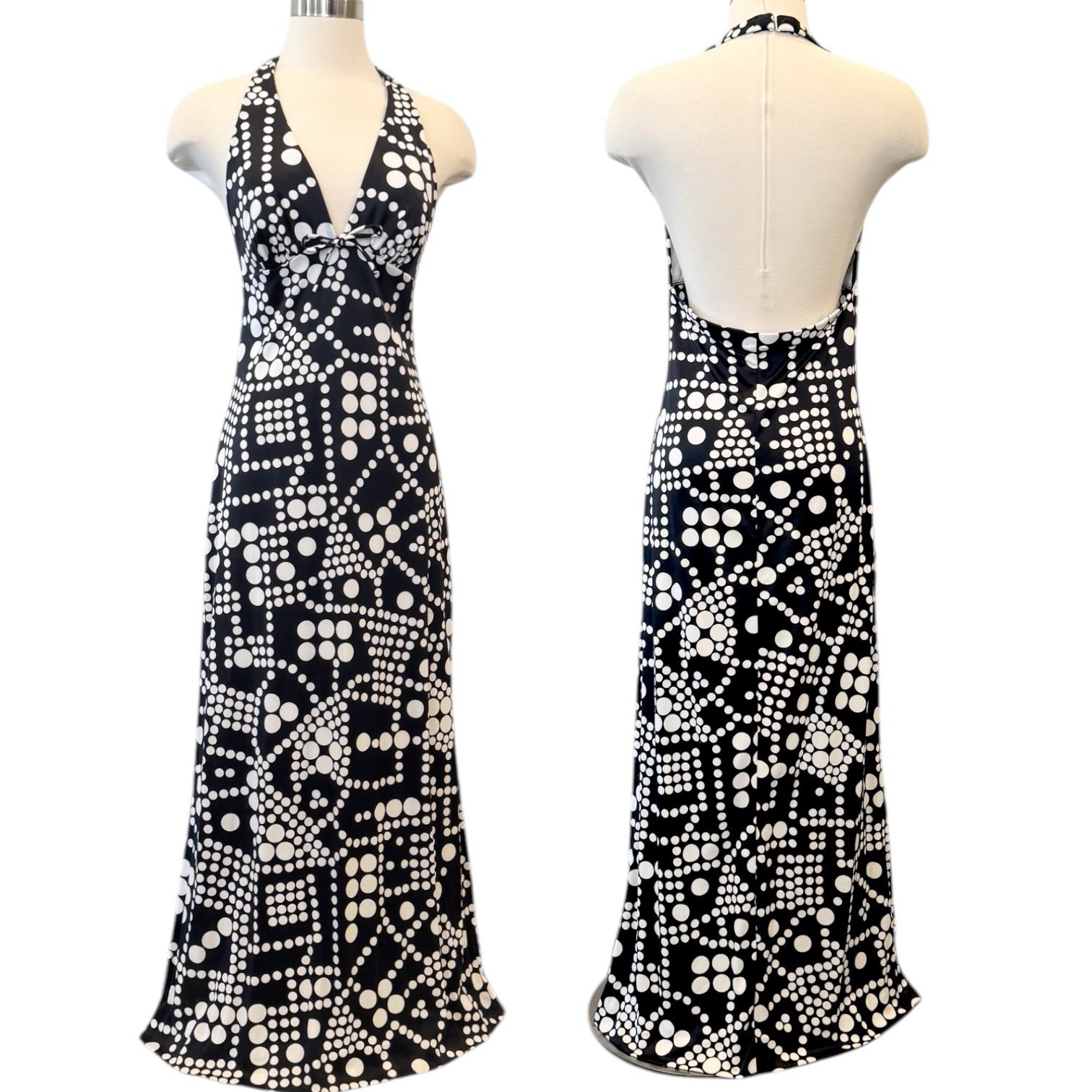 Vintage Catalina California Black White Op Art Mod Halter Swim 60s Maxi Dress