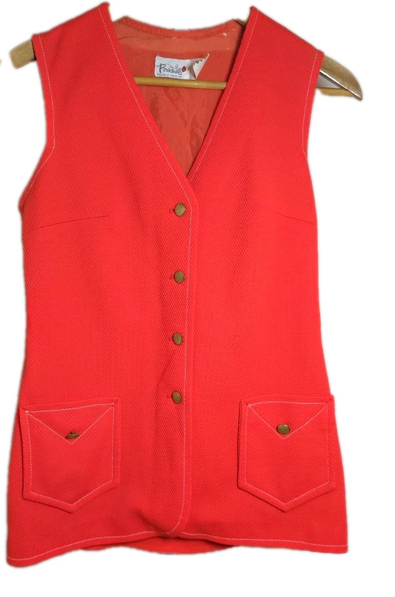 Vintage 60s Union Made Orange Waistcoat Vest Women’s M Mod Preppy Layering Go-Go