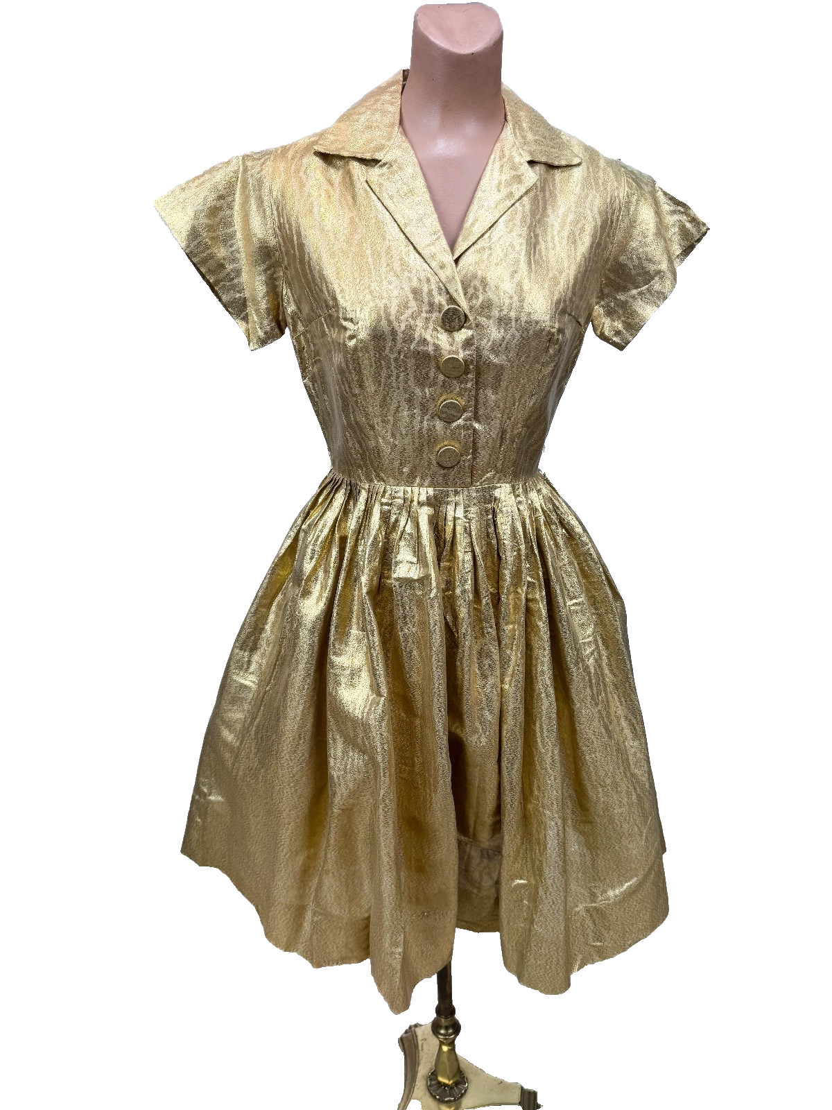 Vintage 1950s Fashioned by Jane Hodges NY Gold Lamé Dress Fit and Flare Cocktail