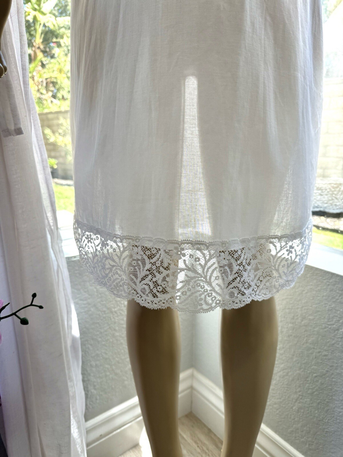 Vintage OLGA Off White Nightgown Embroidered Mesh and Lace Size 34C