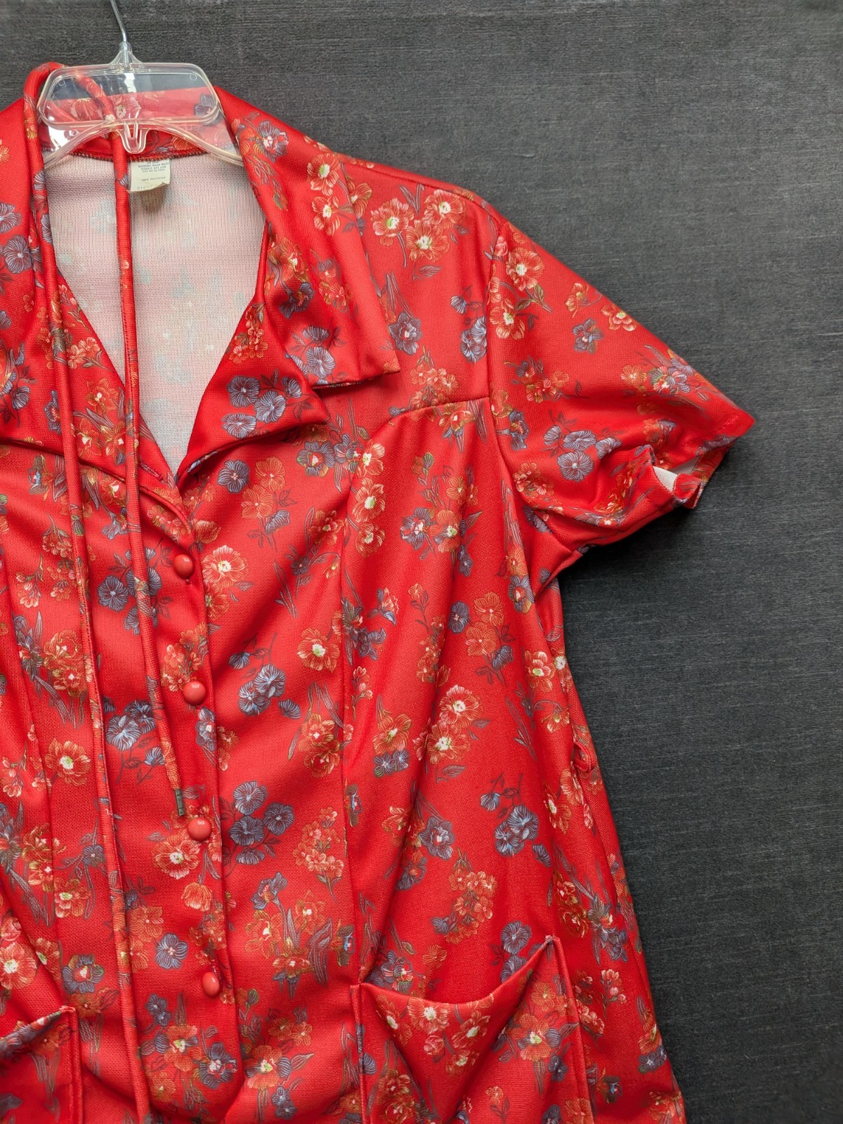 Vintage Floral Polyester Dress House Coat Dress Red Granny Core Grandma Lounge