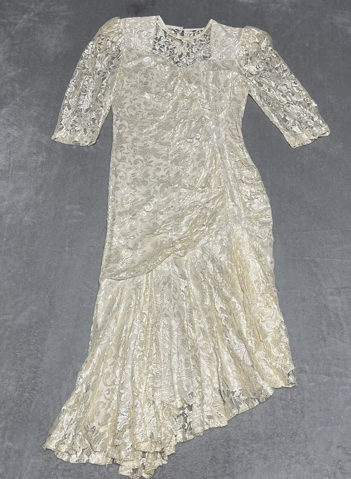 Vintage Ala Carte California Dress Womens 80s Cream Lace Party Prom Wedding