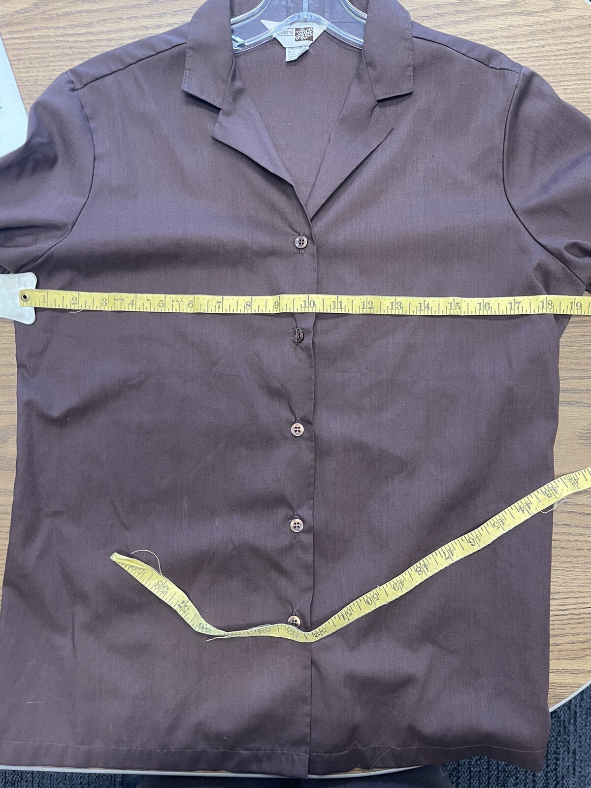 Vintage 70’s Sears Brown Button Up Ladies 10 Small Blouse Secretary Grandma