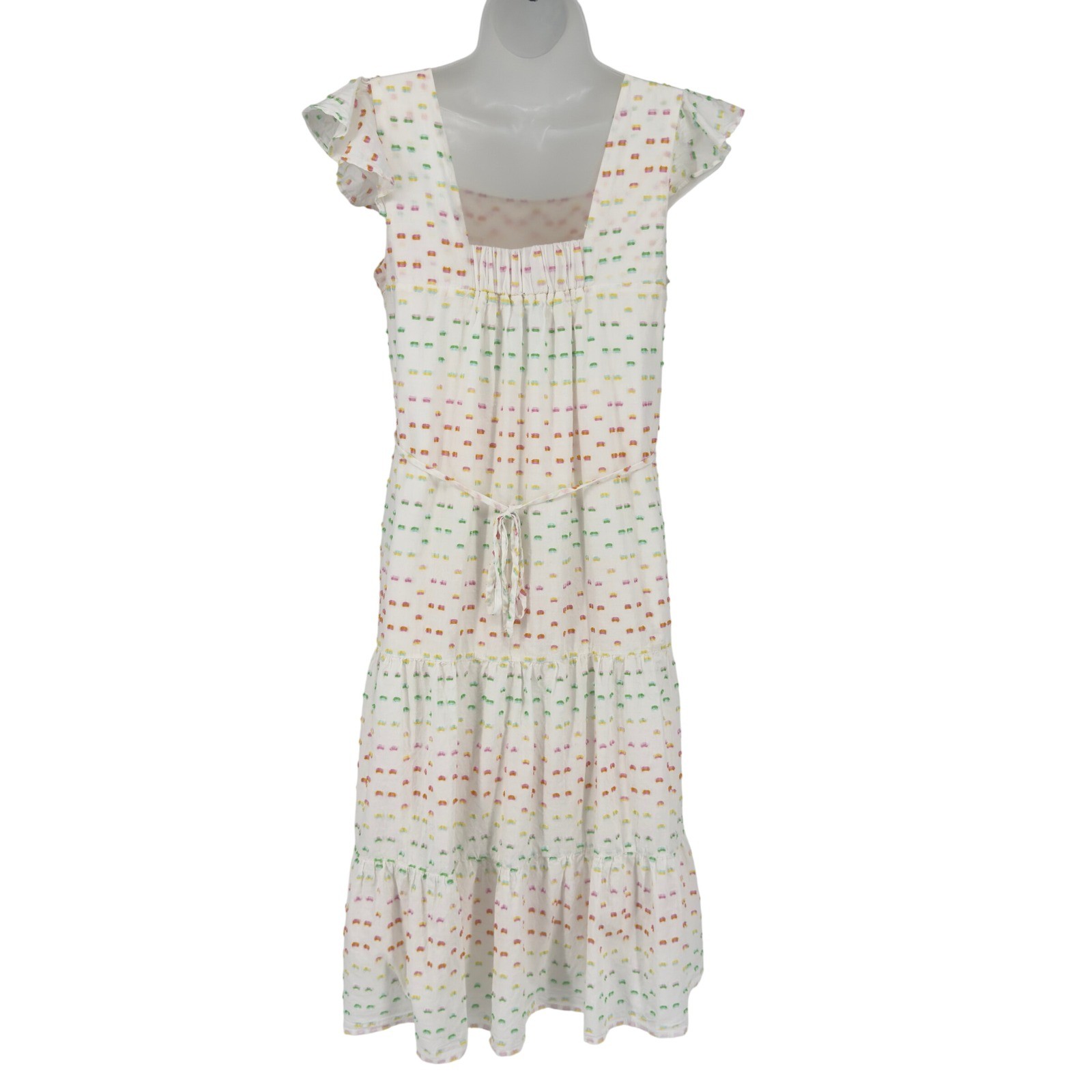 Draper James RSVP White Clip Dot Midi Dress XS Rainbow Tiered Cottagecore