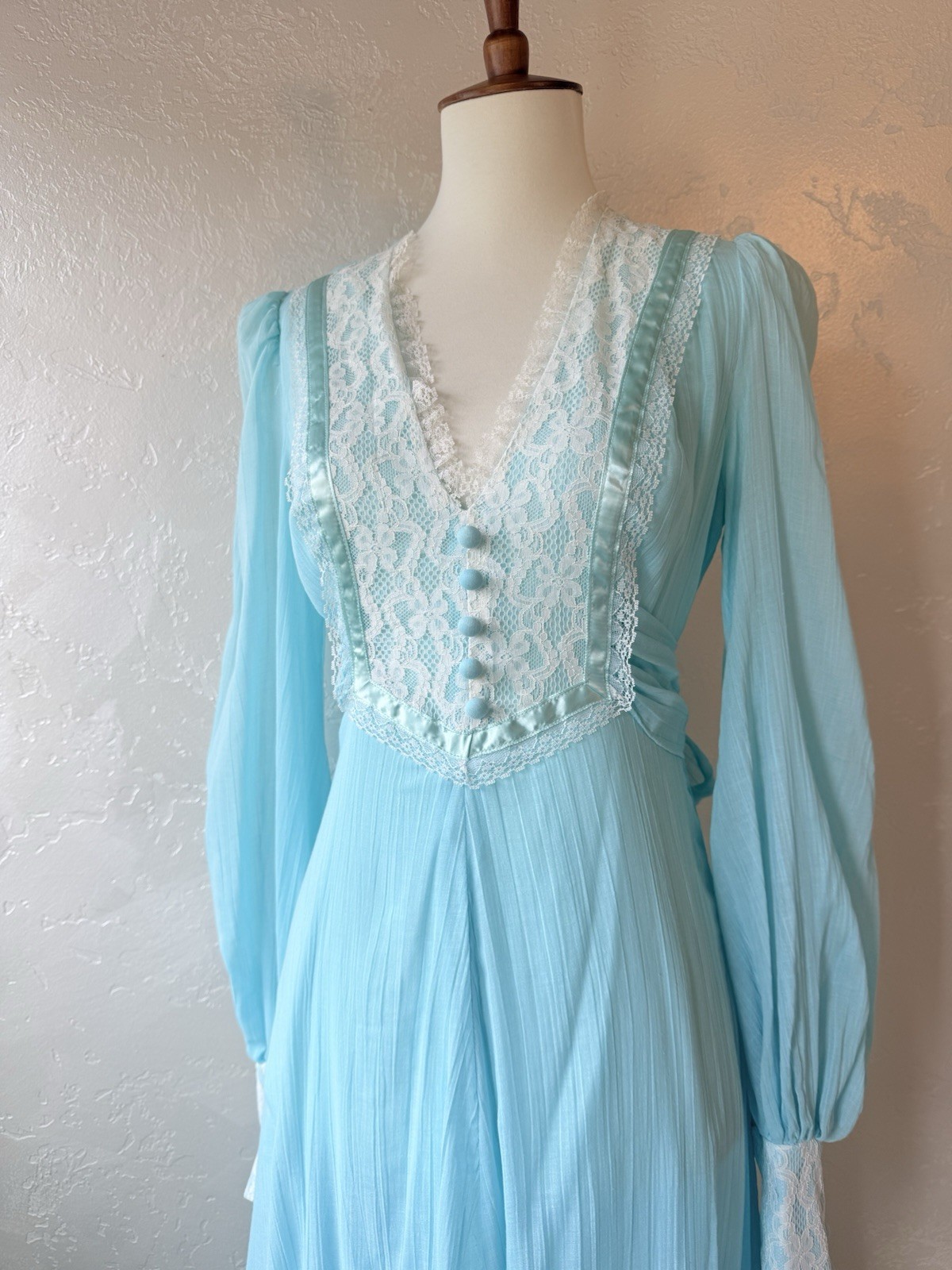 Vintage 1970s Robin’s Egg Blue Prairie Maxi Dress Small Cottagecore Gunne Style