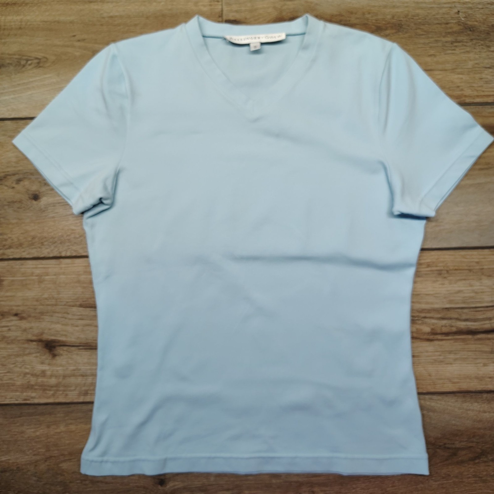 Ballinger Gold Supplex Lycra V-Neck Tee USA 90s Baby Blue Small