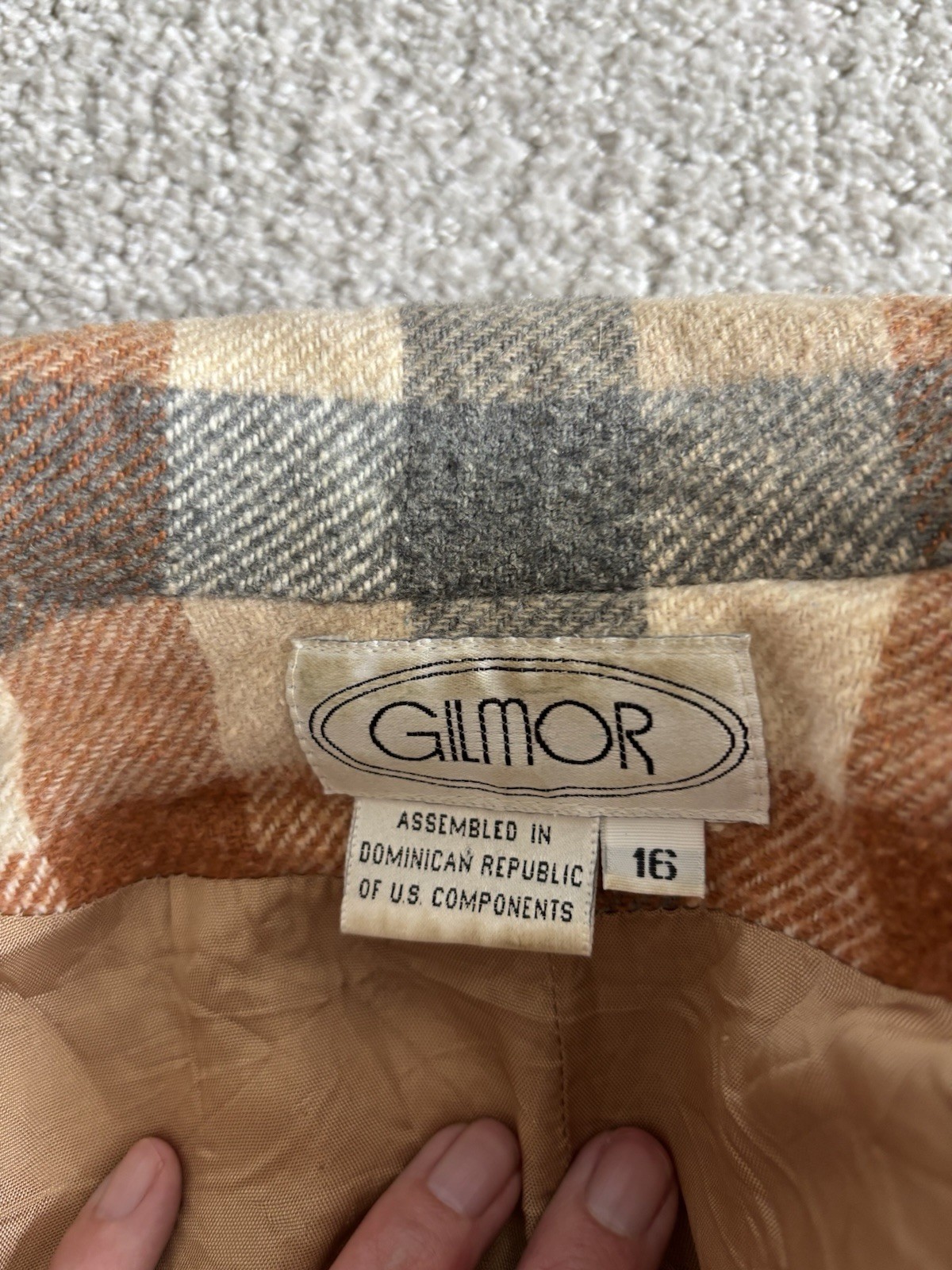 VTG 80s 90s Gilmor Plaid Blazer 16 Wool Blend Tan Academic Preppy Equestrian