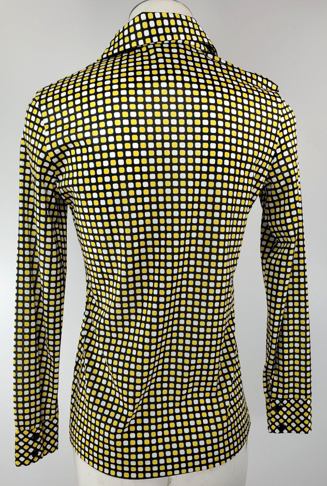 Vintage Alex Colman Top – Size 10 – Black, Yellow, & White Print