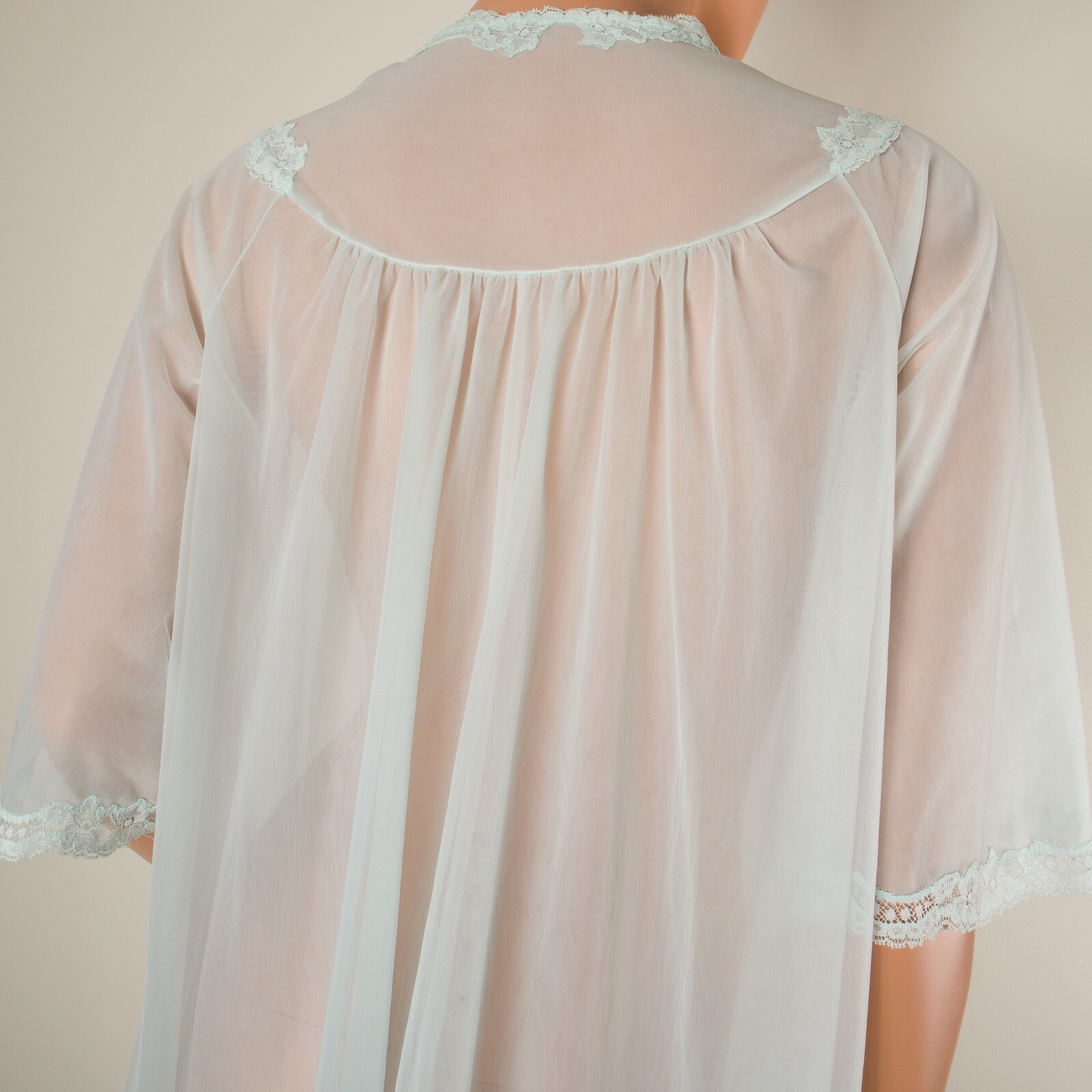 💖 SHADOWLINE Double Chiffon Mint Green Peignoir Robe Gown Nylon Full Length S