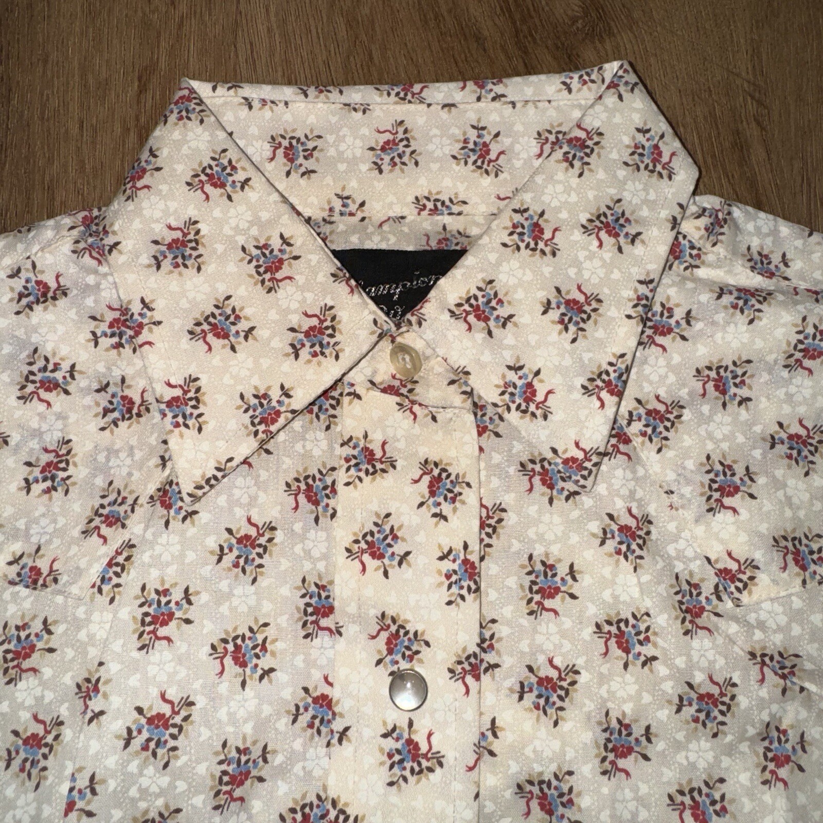 Vtg 70s Pearl Snap Shirt Champion Western Rockabilly Disco Cowgirl NOS Womens 12