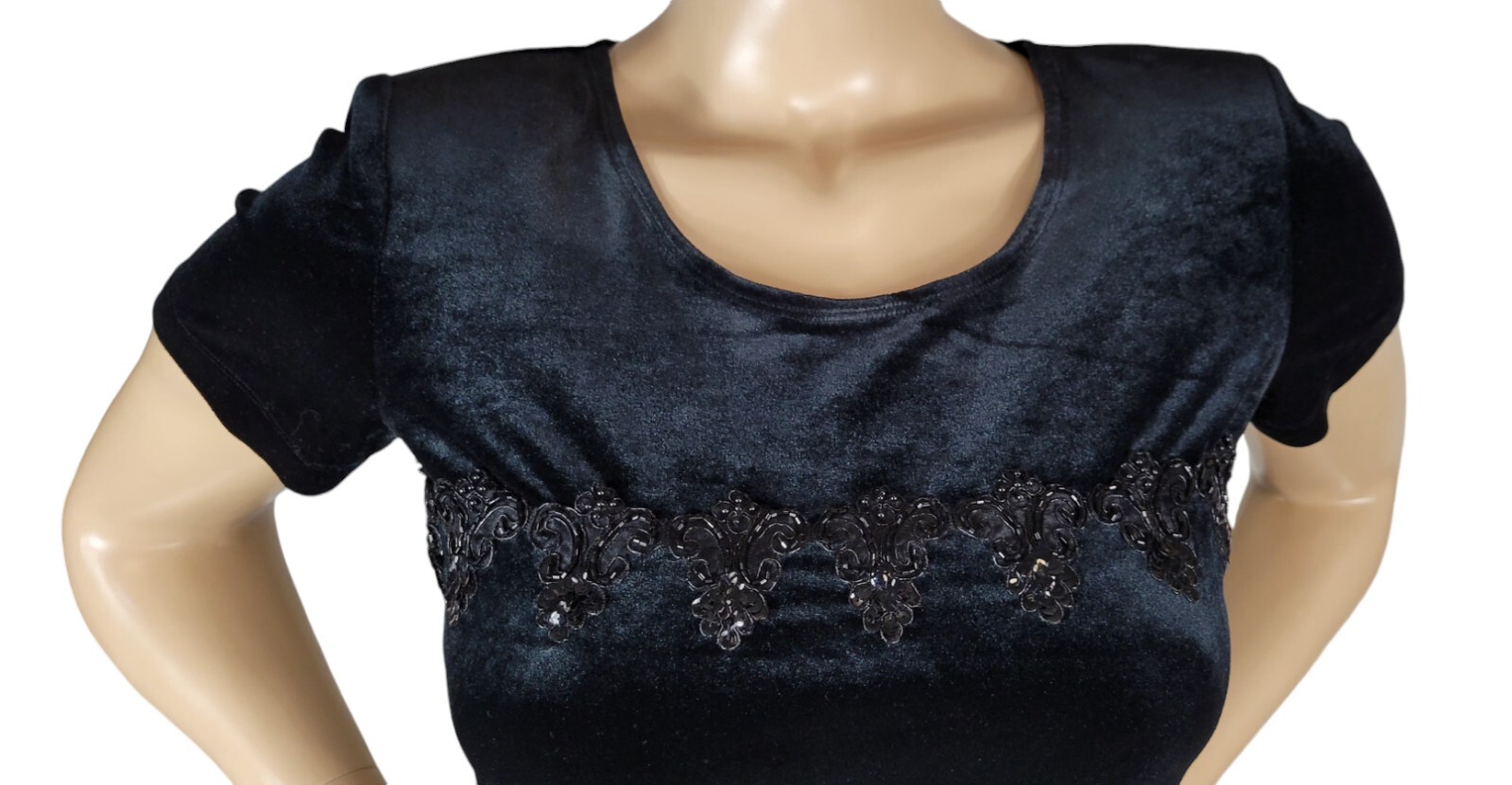 Vintage 90s John Roberts Black Velvet Velour Beaded Sequin Whimsigoth Dress 6