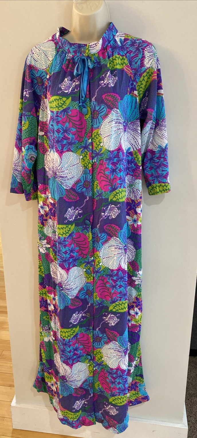 VTG 60’s Mod MCM Dela-Ann Loungewear M Psychedelic Maxi Robe House Coat