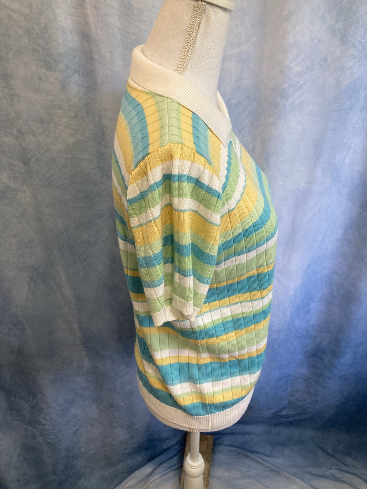 Vtg 80s 90s Alfred Dunner Striped Knit Polo Top USA Made Coastal Grandma Pastel