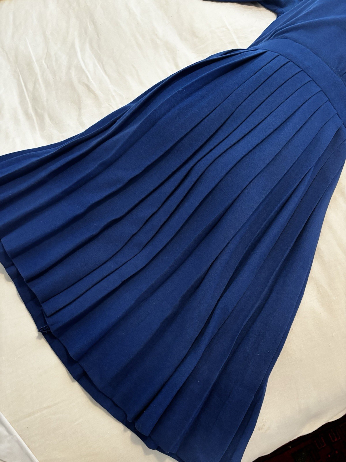 Vintage 1950’s R&K Originals Wool Dress With Pleated Skirt Cobalt Blue Size 4