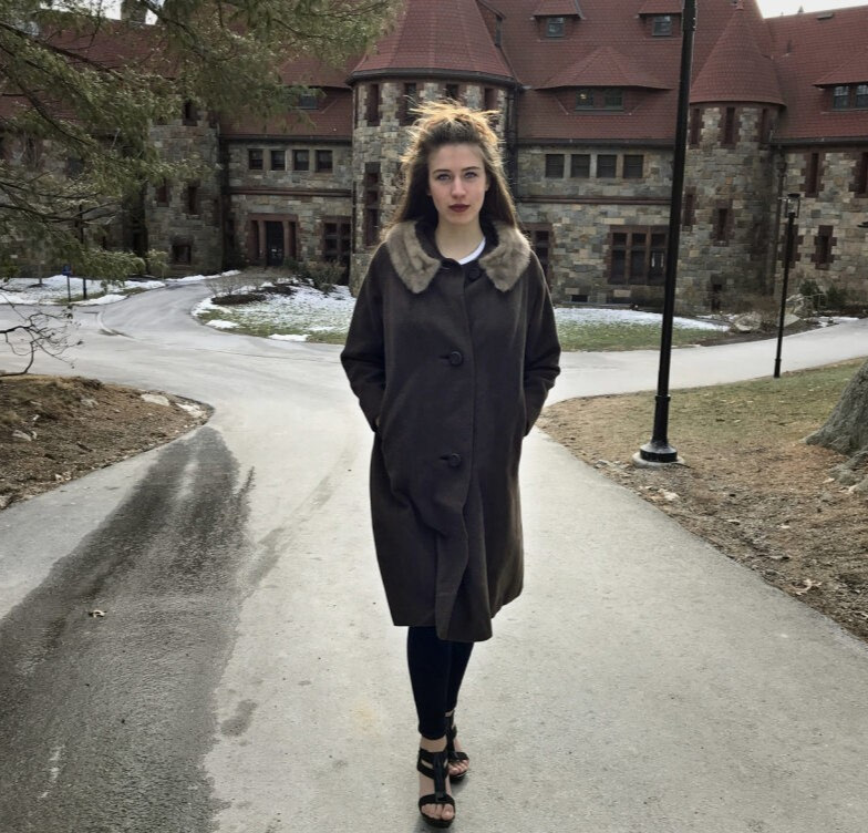 Vintage handsewn brown wool coat with blond mink collar.