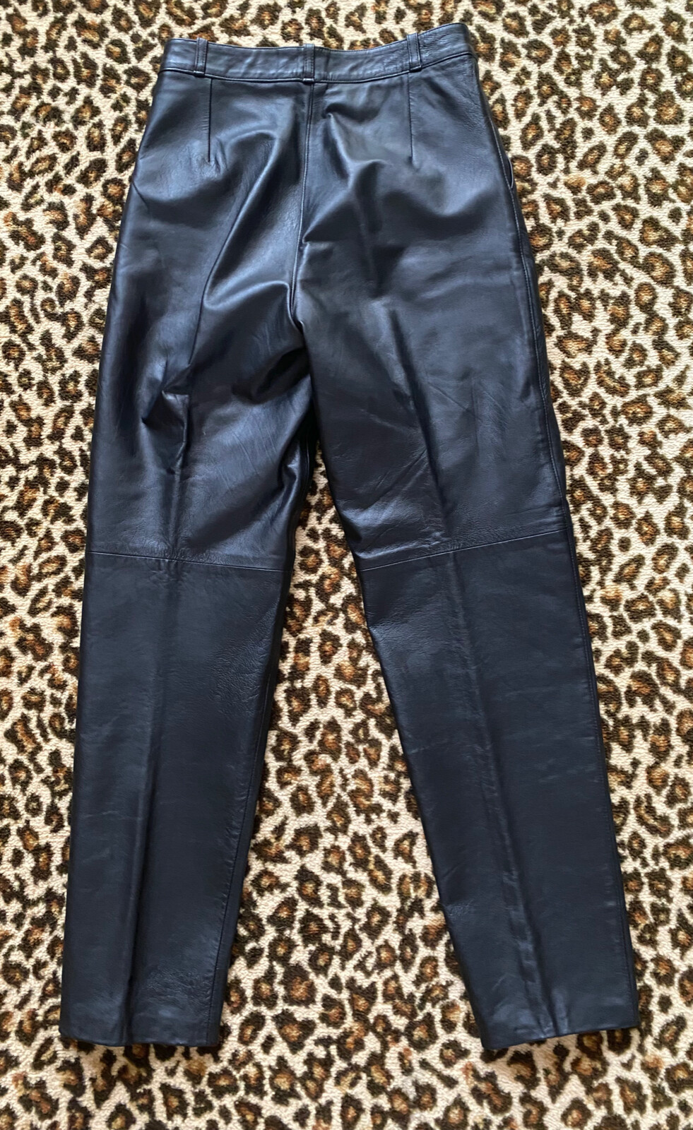 VTG women Black Leather High Waist Pleats Pant Lined size (6) M
