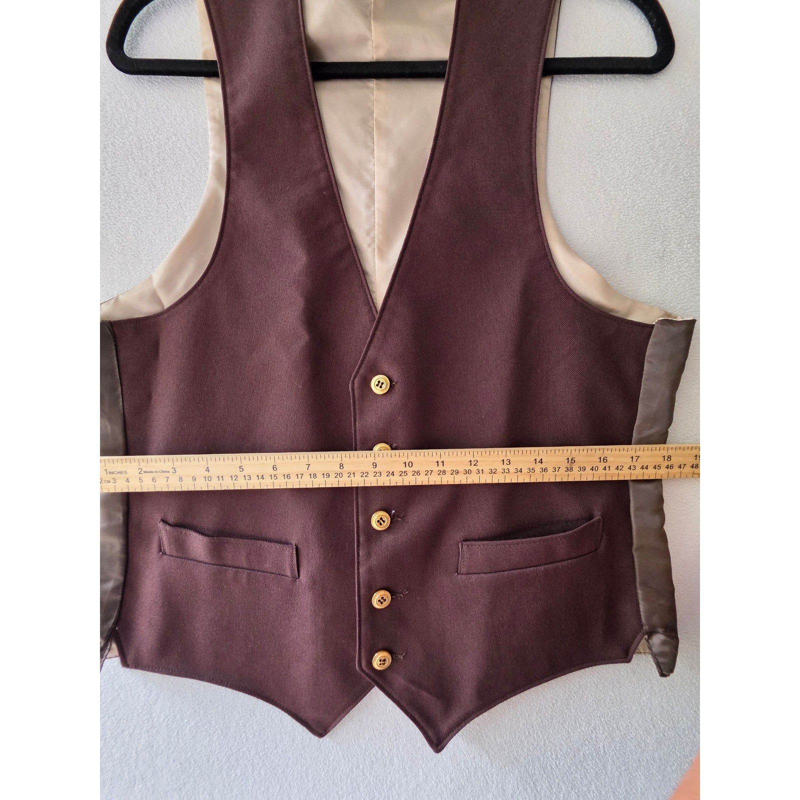 Vintage Sears Perma-Prest Reversible Vest Brown Tan Gold Button Waistcoat 40R