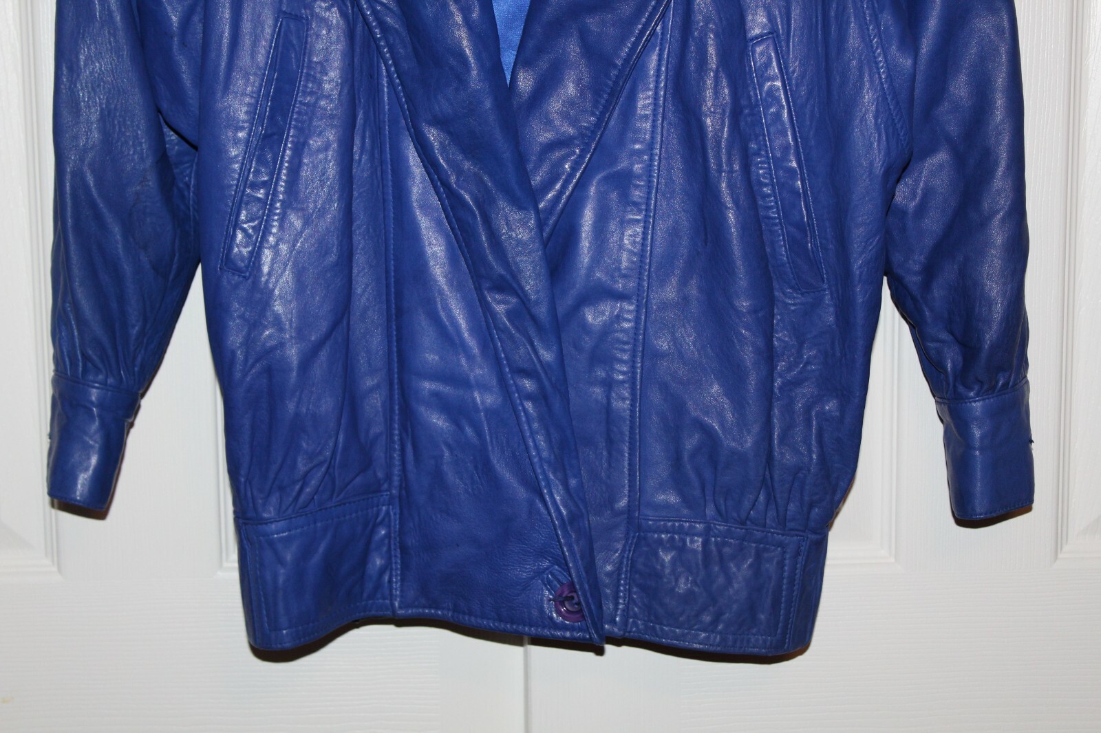 Vintage 80s MAGLIA Electric Blue Soft Leather Bomber Jacket Coat Women’s Size 2
