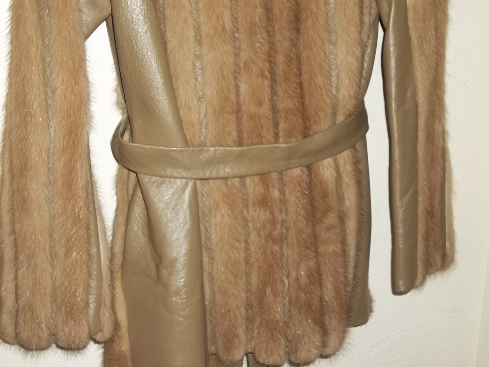 POLOGEORGIS FUR & LEATHER COAT JACKET TAUPE/ LIGHT BROWN