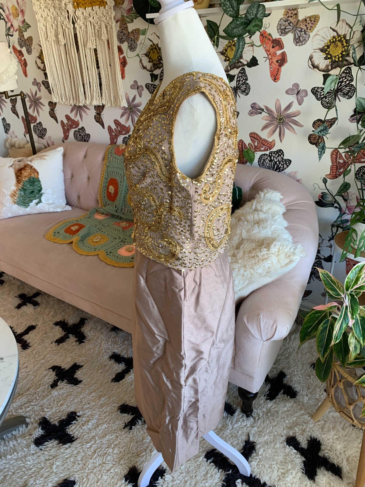 Vintage PARUES FEINSTEIN Sequins DRESS Silk Late 50s Early 60s Medium M 8