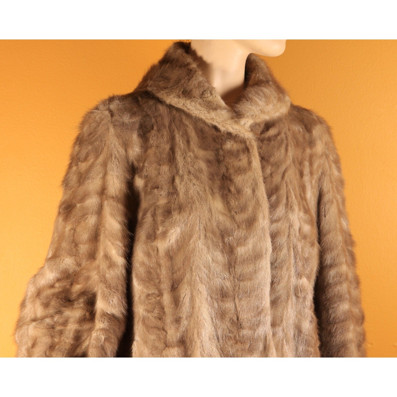 1950s Gray Brown Long Sleeve Rolled Cuff Mink Fur Coat by Gartenhaus -XL