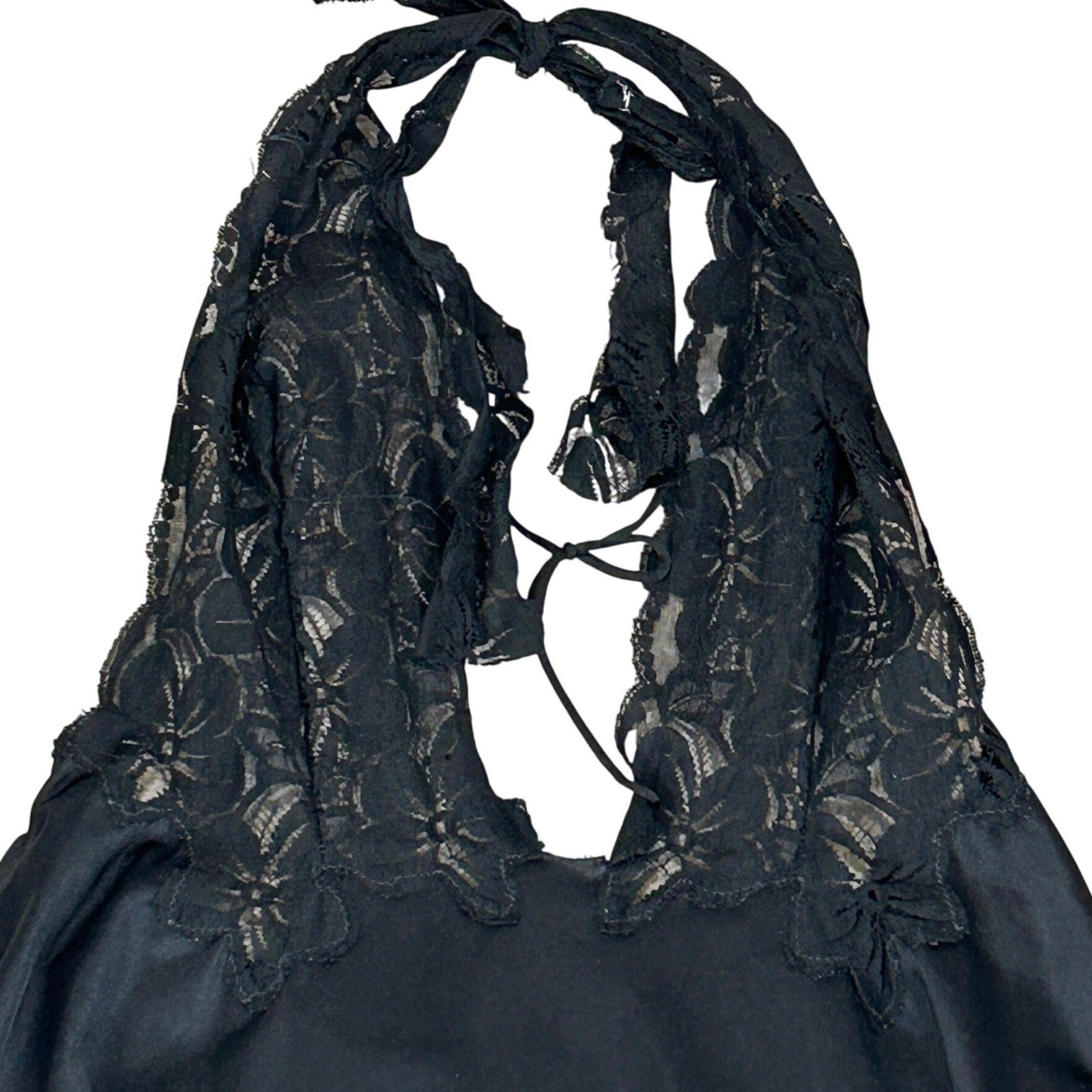 Vintage Glydons Hollywood Black Lace Halter Maxi Nightgown Lingerie Dress Small