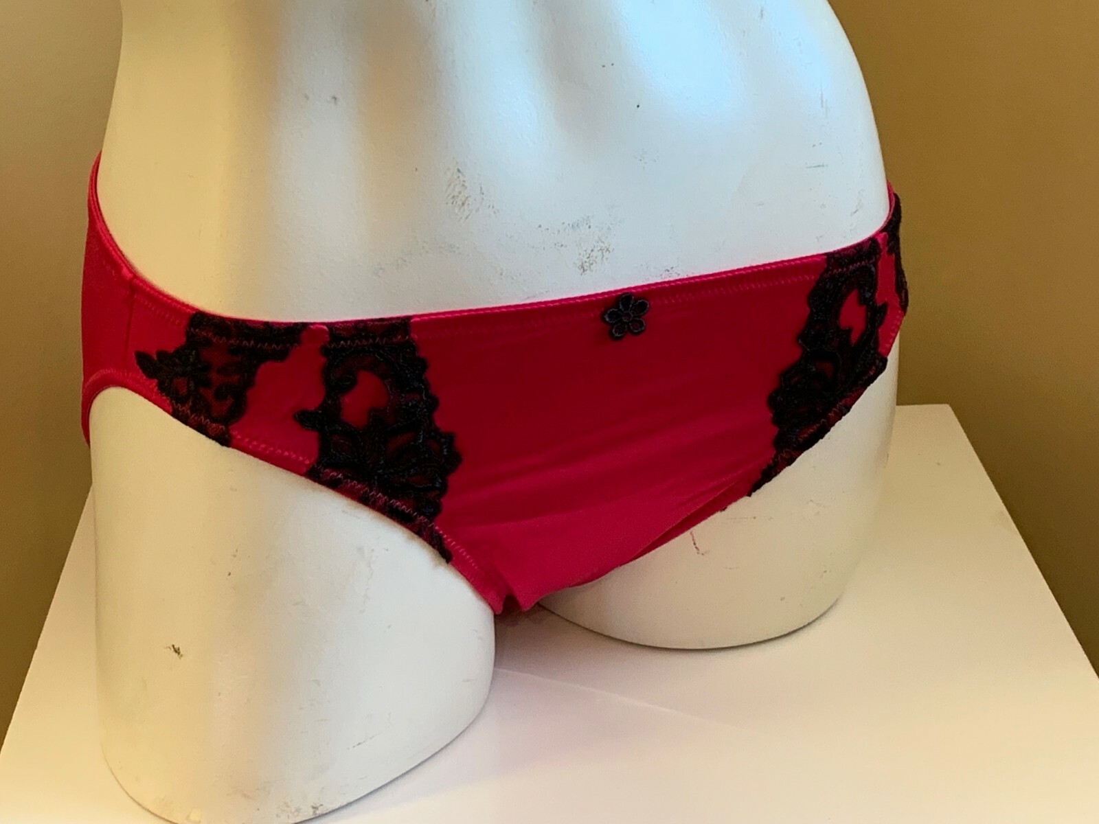 VINTAGE SOMA LIMITED DESIRE AZALEA PINK BLACK SATIN BIKINI BRIEF PANTIES MEDIUM