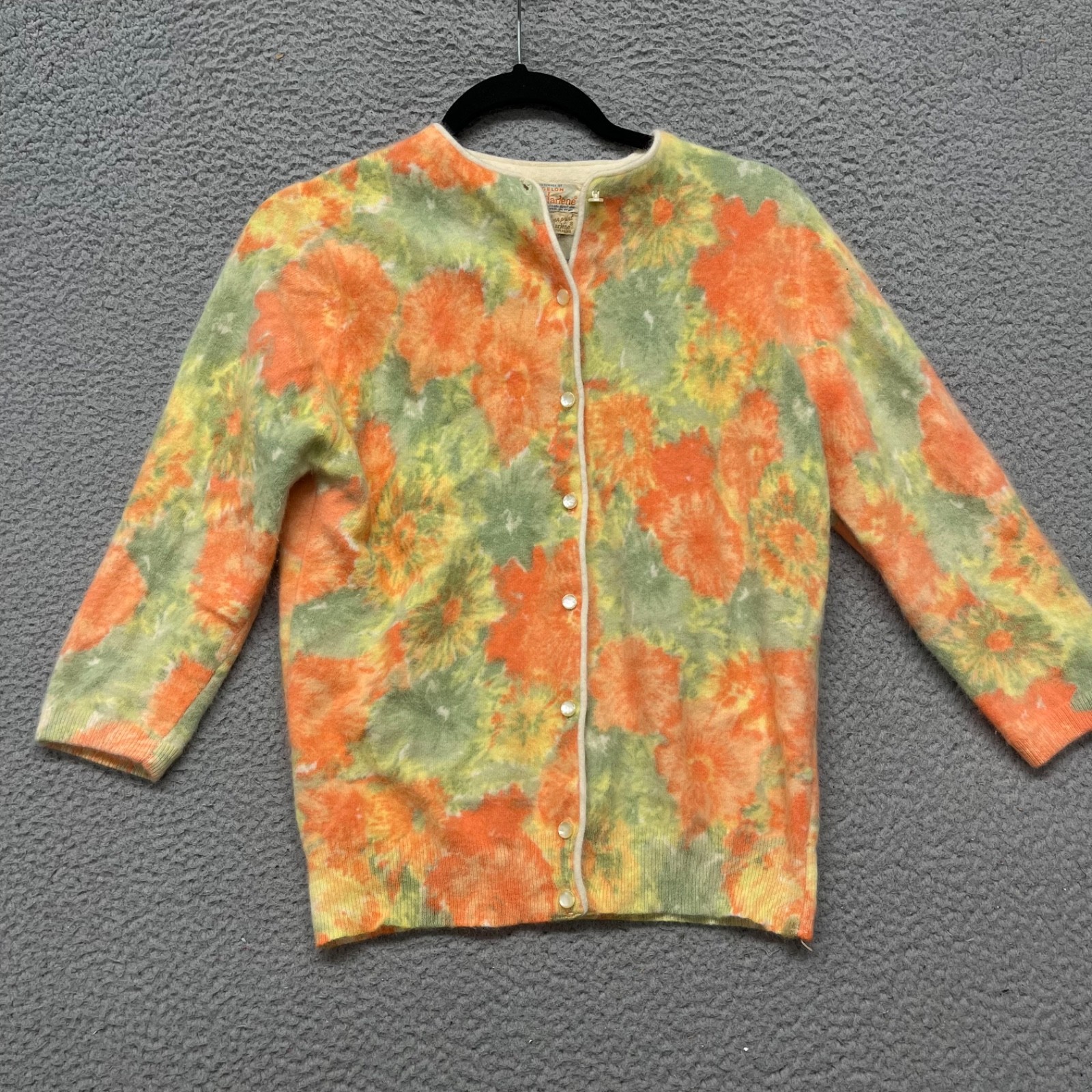 Angelon By Darlene French Angora Rabbit Cardigan Womens S Floral Lambswool