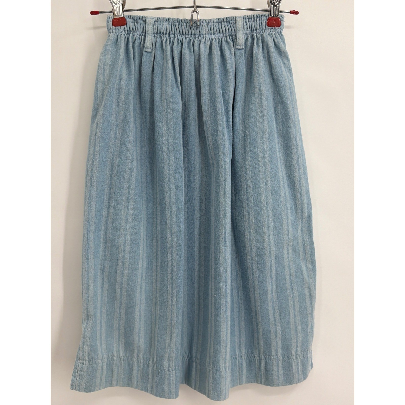 Vintage Gene Ewing Bis Striped Denim Skirt Light Wash Blue Petite Made in USA