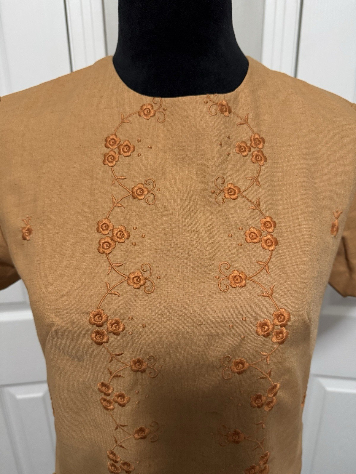 Vtg 1960s Dorings Cavite City Dress Ramie Teijin Tetoron Philippines Mod XS/S