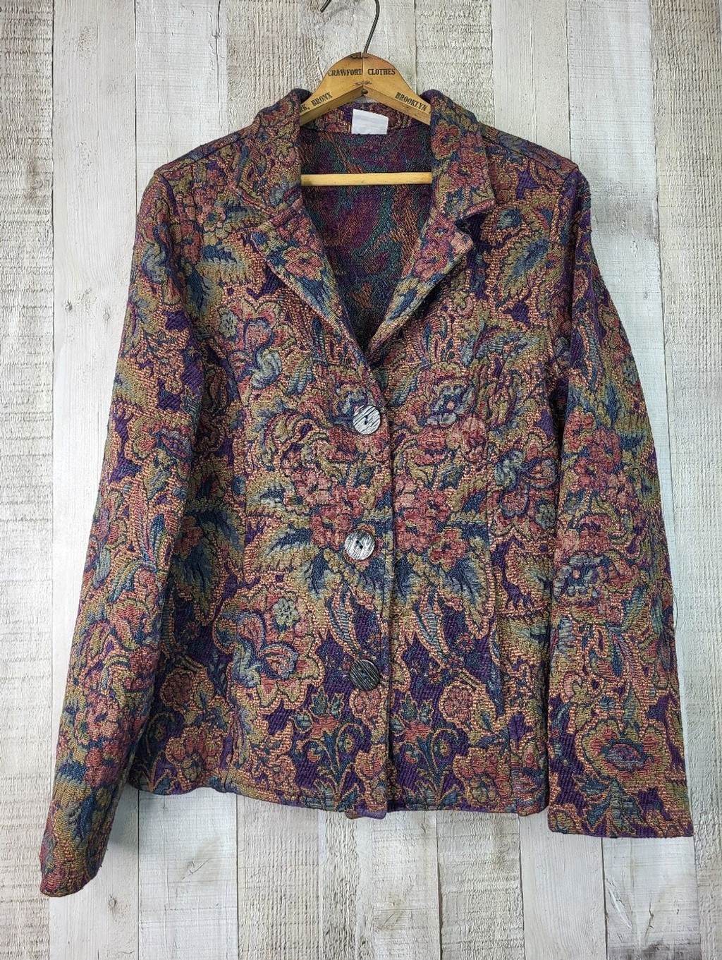 Vintage Woven Floral Tapstry Blazer Jacket. Size Medium. Made In U.S.A