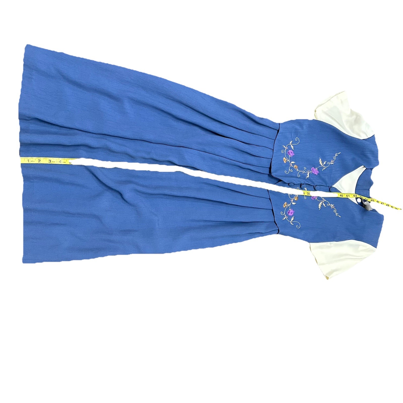 Vintage Allison Che Women’s Dress Size 8P Prairie Cottage Granny Blue Vest #1418
