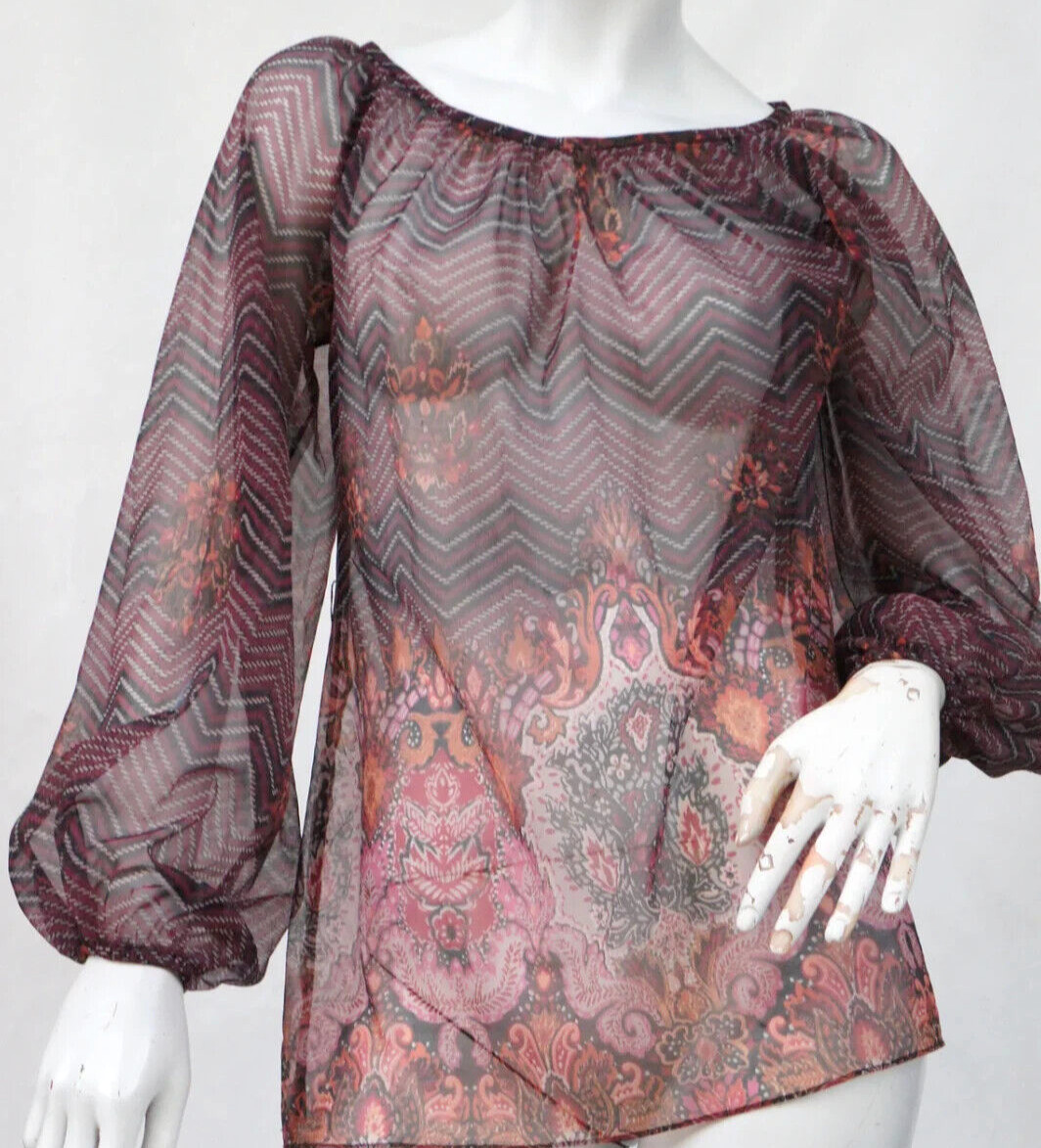 Vintage 70s Sheer Blouse Tunic Top Boho Hippie Retro