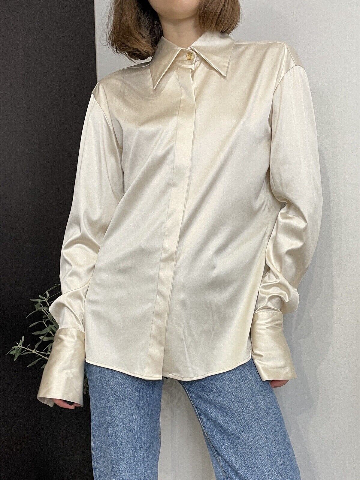 Vintage Versace Classic V2 Silk Shirt Ivory Blouse Top Size 44