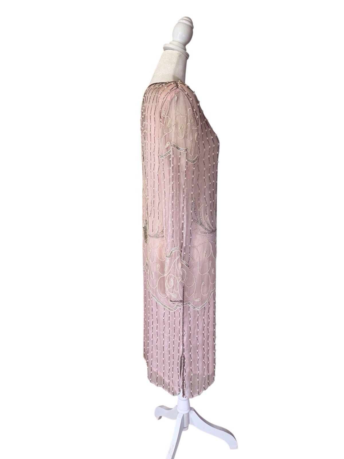 Vintage Jasmine by KVM 100 % silk pearl Beaded & sequined Blush Pink Dress sz M