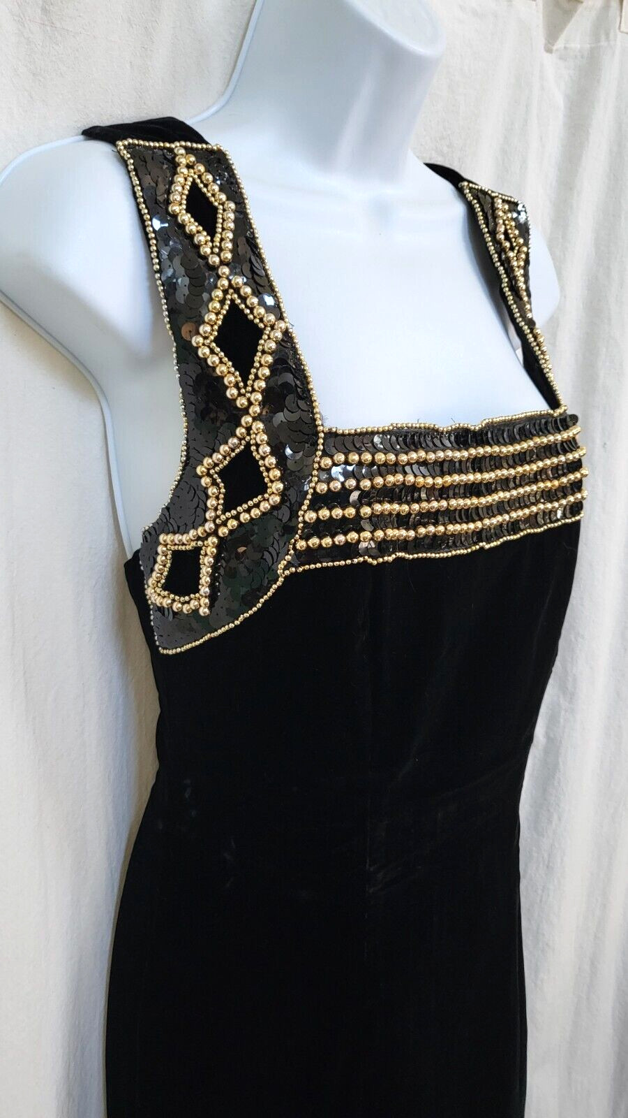 Elegant Black Velvet Vtg 80s Blondie and Me Evening Gown Dress Sequins Beads 5/6