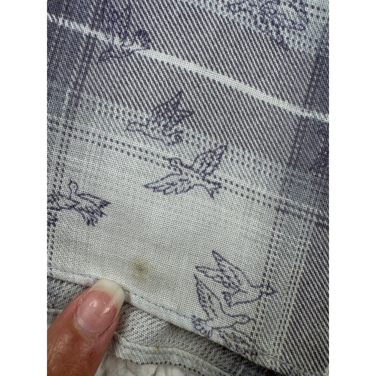 Vintage White Stag Plaid Bird Print Button Down Shirt Blue Grey USA Made Large