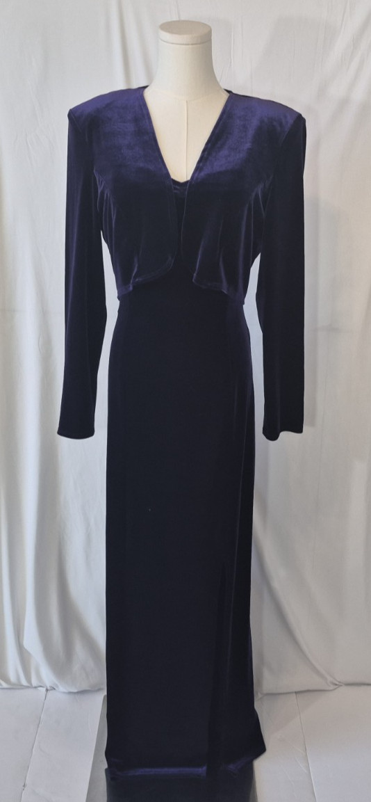 Vintage Y2K 90s ONYX Nite Purple Velvet Party Maxi Dress w/ Jacket US 8