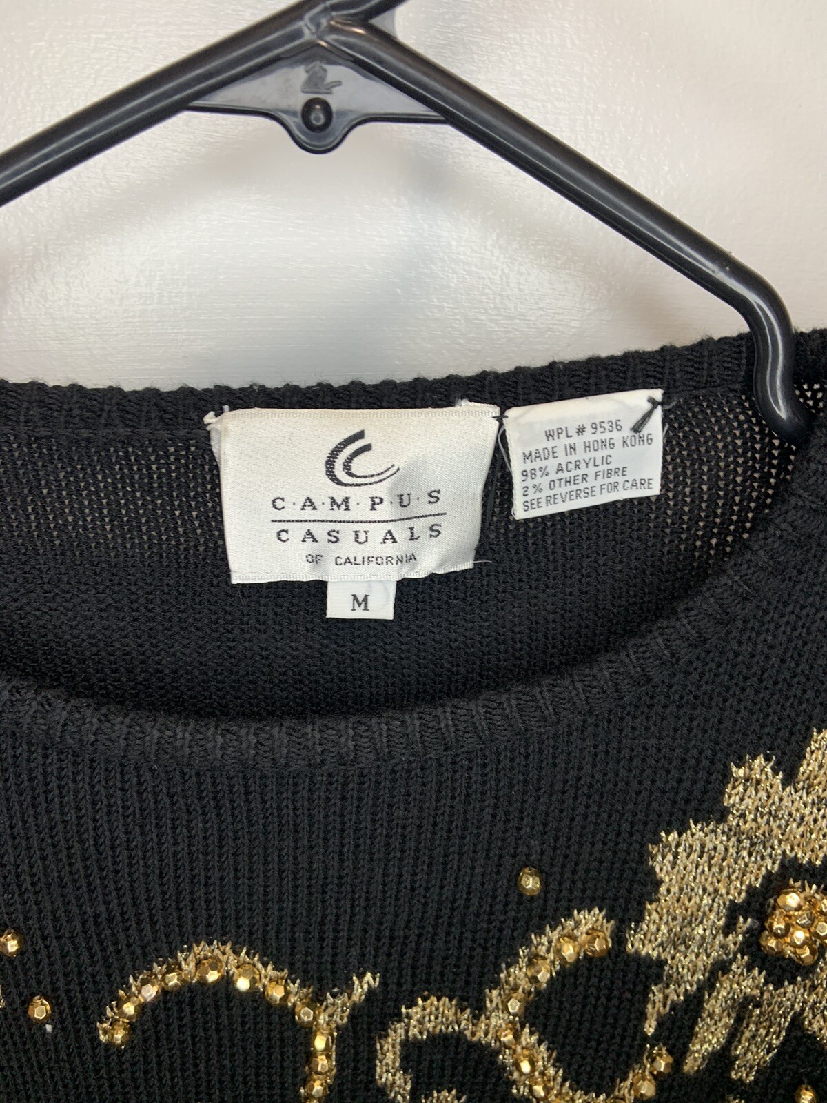 Campus Casual Of CA Vintage Sweater Womens M Black Gold Embellished Floral