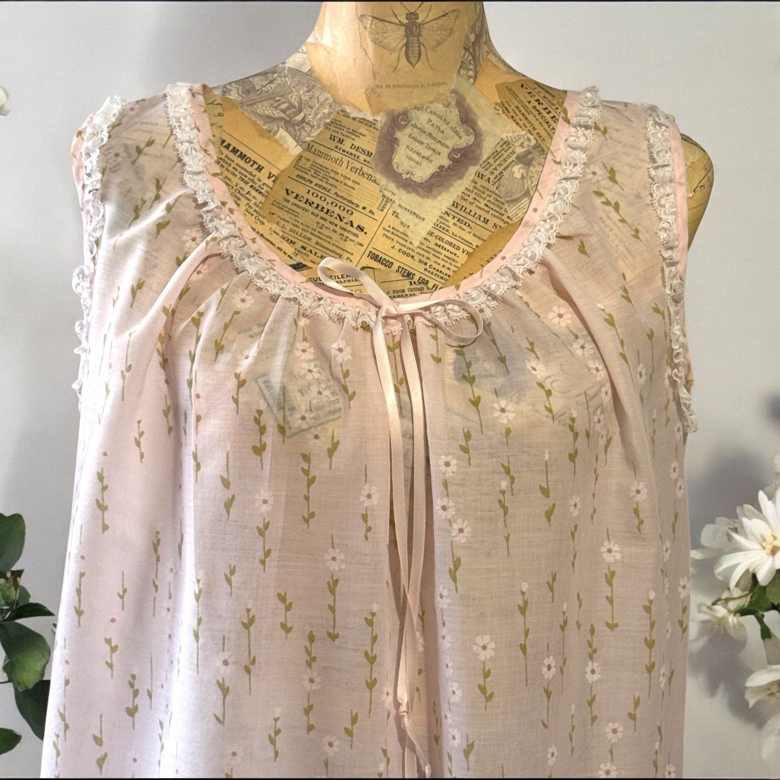 VTG Pinehurst Lingerie Nightgown Robe 2 Piece Pink Cotton Blend Women’s Small