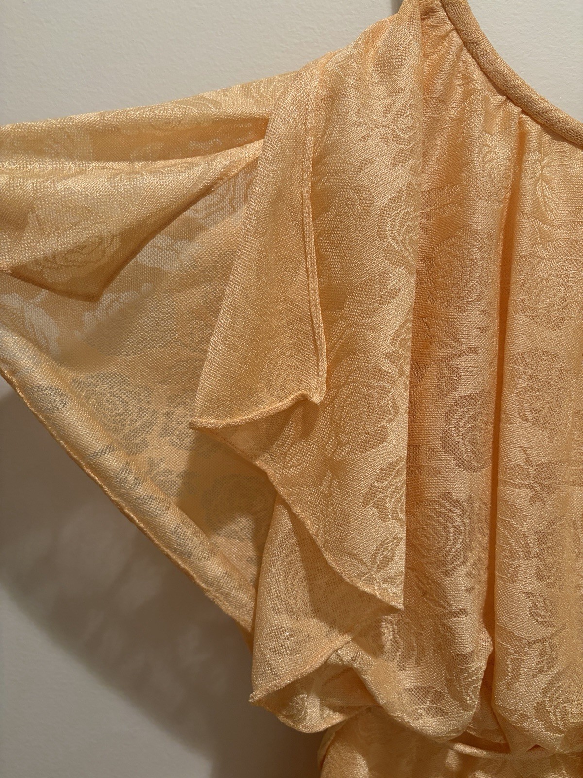 Vtg 70s-80’s Gold Rose Overlay Blouson Maxi Dress Floral Prairie Romantic